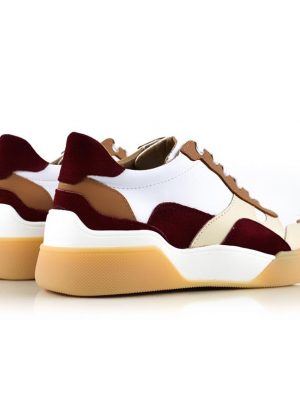 zapatillas de vestir para mujer en cuero bordo, beige y marron
