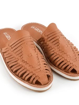 mules para mujer en cuero tramado color suela