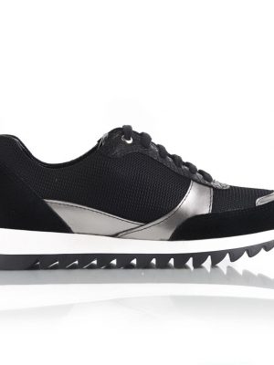 zapatillas urbanas de mujer color negro con detalle de cuero metalizado color peltre