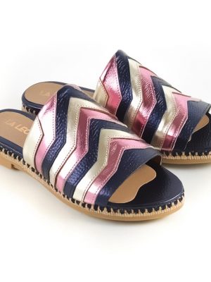 sandalias chatas de mujer en cueros metalizados