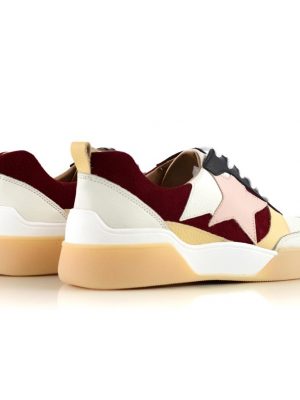 zapatillas de mujer de cuero bordo y amarillo con diseño original