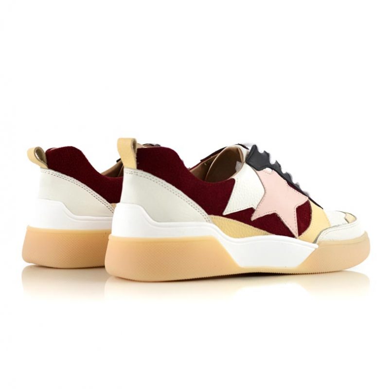 zapatillas de mujer de cuero bordo y amarillo con diseño original