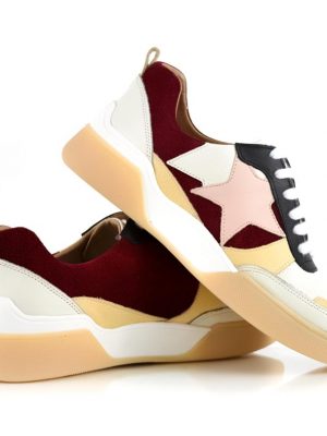 zapatillas urbanas de mujer en cuero bordo y amarillo con diseño original