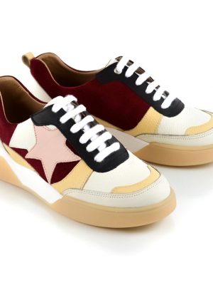 zapatillas de mujer de cuero bordo y amarillo con suela antideslizante