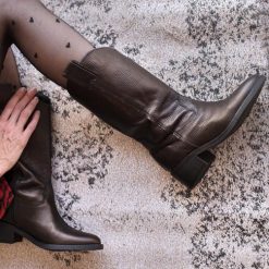 Mujer Zapatos de Botas de Botas mosqueteras Botas altas con tacón de 135mm Le Silla de Cuero de color Negro 