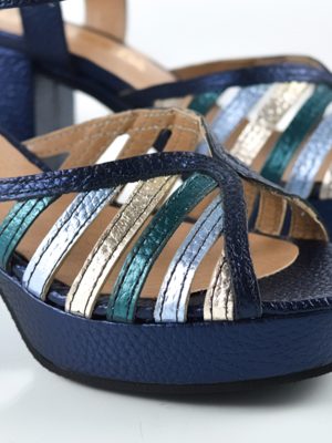 Sandalias de fiesta con taco y platataforma azul metalizado
