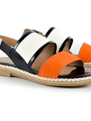 sandalias de cuero naranja y negro 1