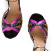 Sandalias de fiesta negras charol con fucsia naranja y verde metalizado