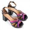 Sandalias de fiesta negras charol con fucsia naranja y verde metalizado